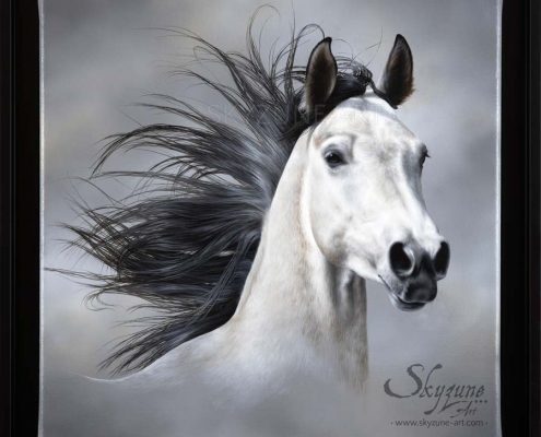 portrait dessiné d'un cheval réalisé à la peinture à l'huile. Commande de tableau personnalisé d'après photos