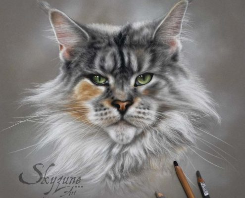 portrait dessiné d'un chat réalisé au pastel sec. Commande de tableau personnalisé d'après photos réalisé par Skyzune ART, artiste animalier