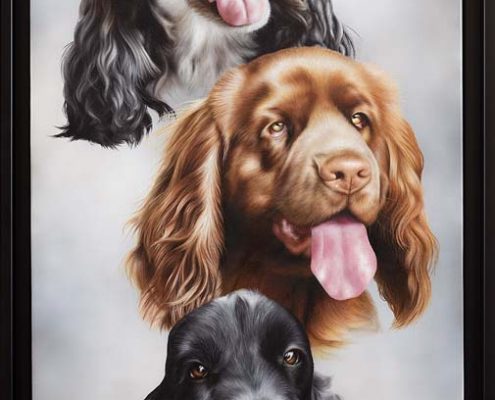 Portrait dessiné d'un chien réalisé à la peinture à l'huile. Commande de tableau personnalisé d'après photos par skyzune art, artiste animalier