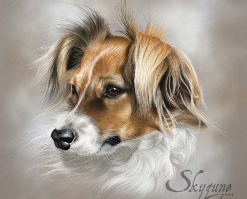 Portrait dessiné d'un chien réalisé au pastel sec. Commande de tableau personnalisé d'après photos par skyzune art, artiste animalier