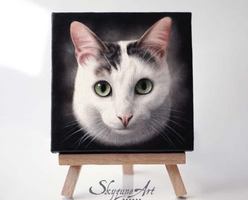 portrait dessiné d'un chat réalisé la peinture. Commande de tableau personnalisé d'après photos réalisé par Skyzune ART, artiste animalier