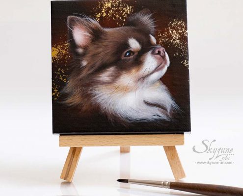 portrait dessiné d'un chien réalisé à la peinture. Commande de tableau personnalisé d'après photos réalisé par Skyzune ART, artiste animalier