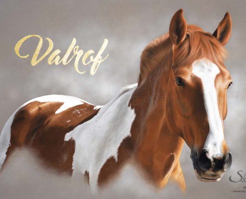 portrait dessiné d'un cheval réalisé au pastel sec. Commande de tableau personnalisé d'après photos avec de la feuille d'or